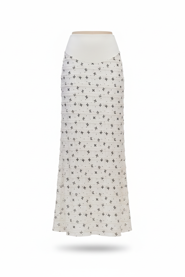 Jupe Longue Blanche Motif Noir Pour Femme