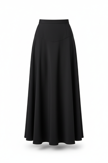 Jupe Longue Noire Évasée Élégante Mode