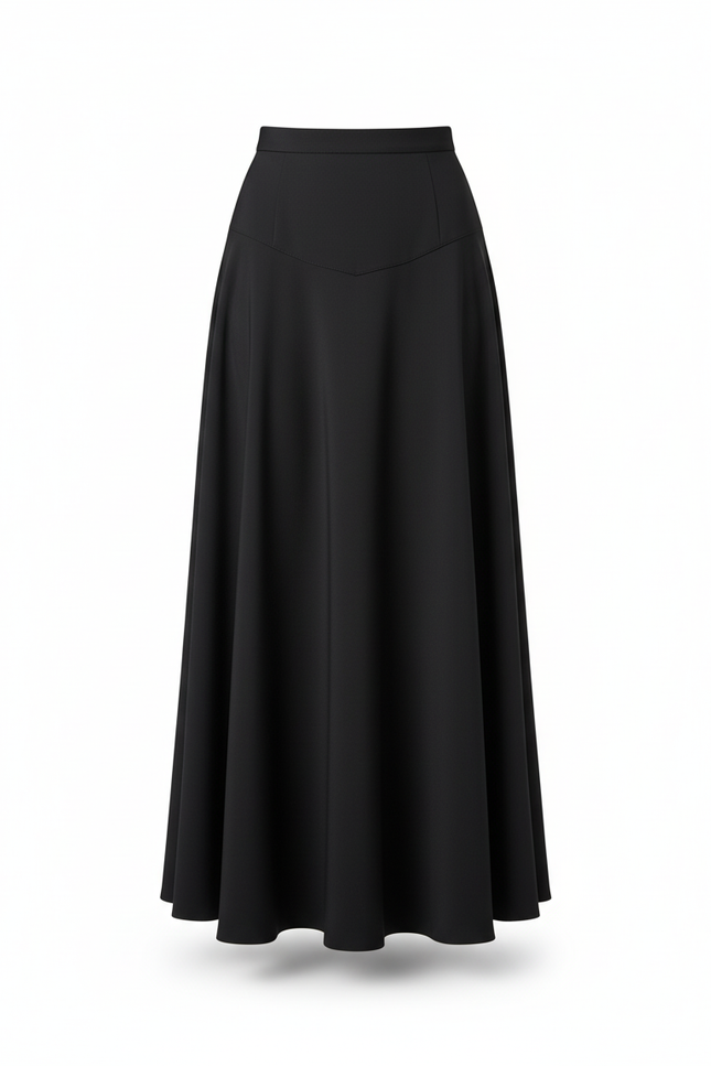 Jupe Longue Noire Évasée Élégante Mode