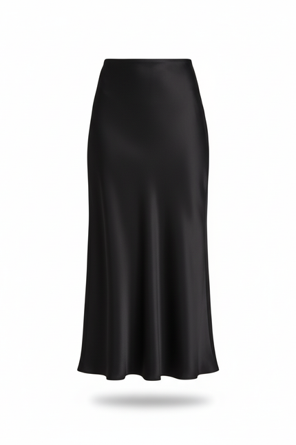 Jupe Longue Noire Satinée Fluide Femme
