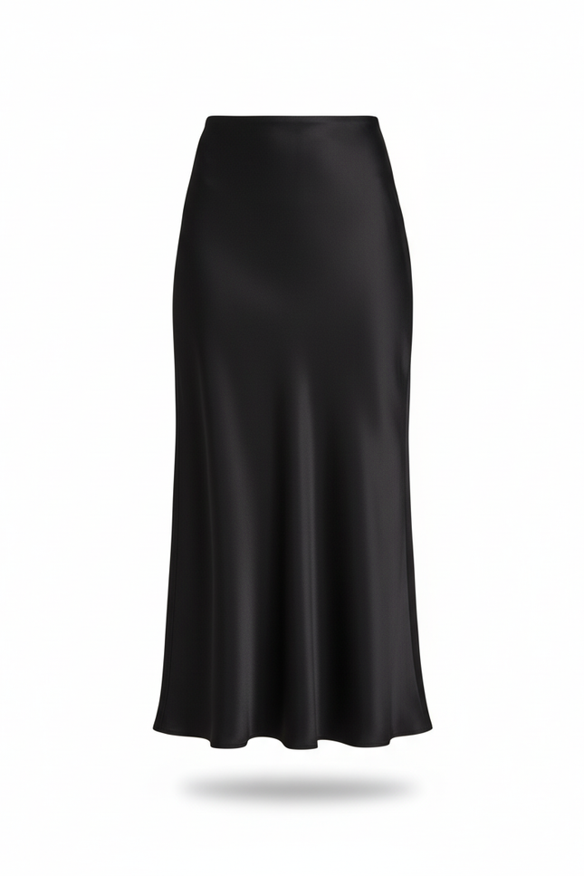 Jupe Longue Noire Satinée Fluide Femme