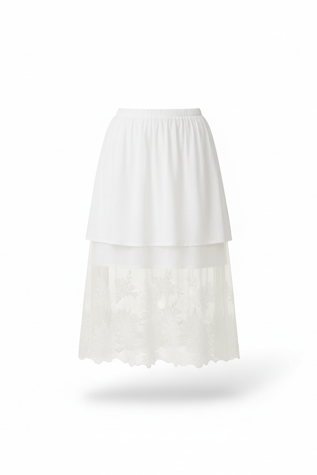 Jupe Longue Blanche Dentelle Élégante Mariage Chic