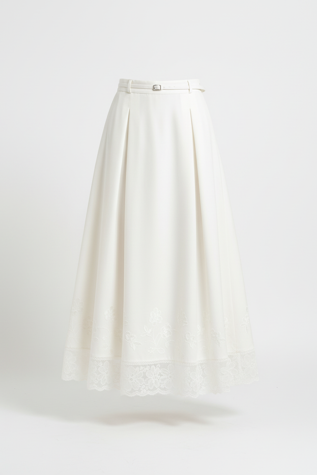 Jupe Longue Crème Fluide Élégante Femme