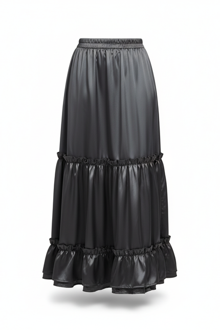 Jupe Longue Satinée Fluide À Volants