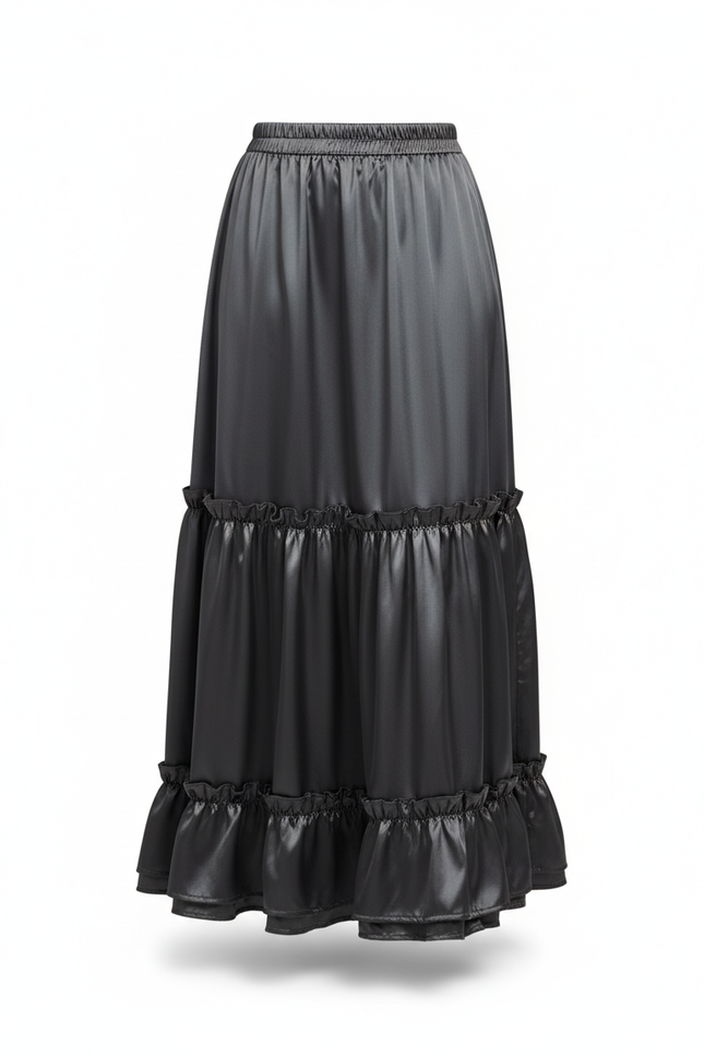 Jupe Longue Satinée Fluide À Volants