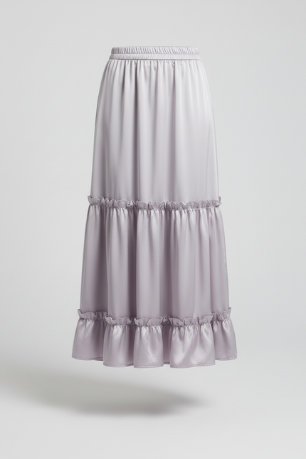 Jupe Longue Satin Volants Chic