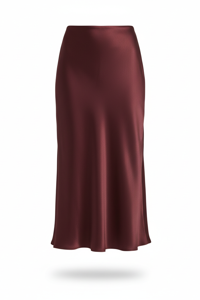 Jupe Longue Satin Bordeaux