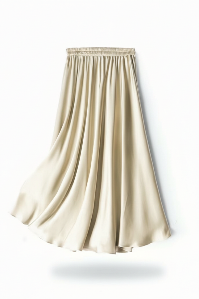Jupe Longue Crème Fluide Élégante Mode