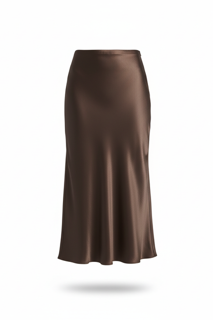 Jupe Longue Soie Marron Fluide
