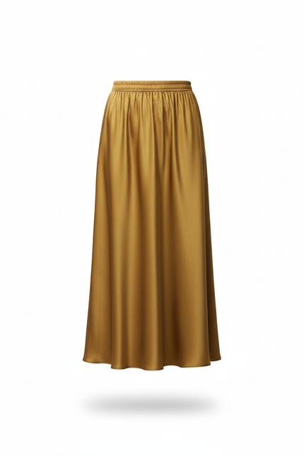 Jupe Longue Dorée Soie Plissée