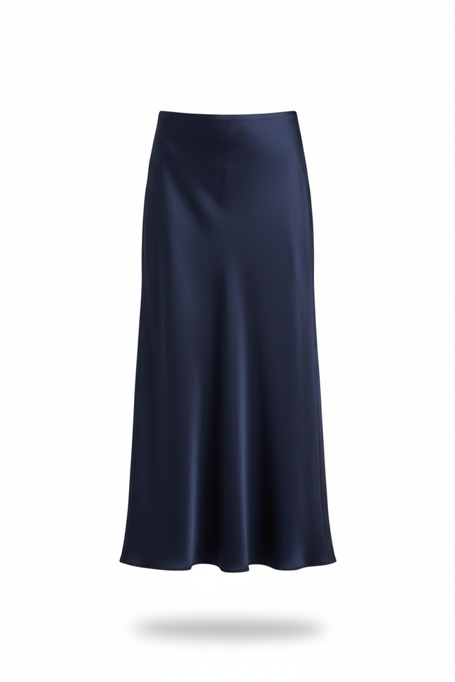 Jupe Longue Bleu Marine Satinée Fluide