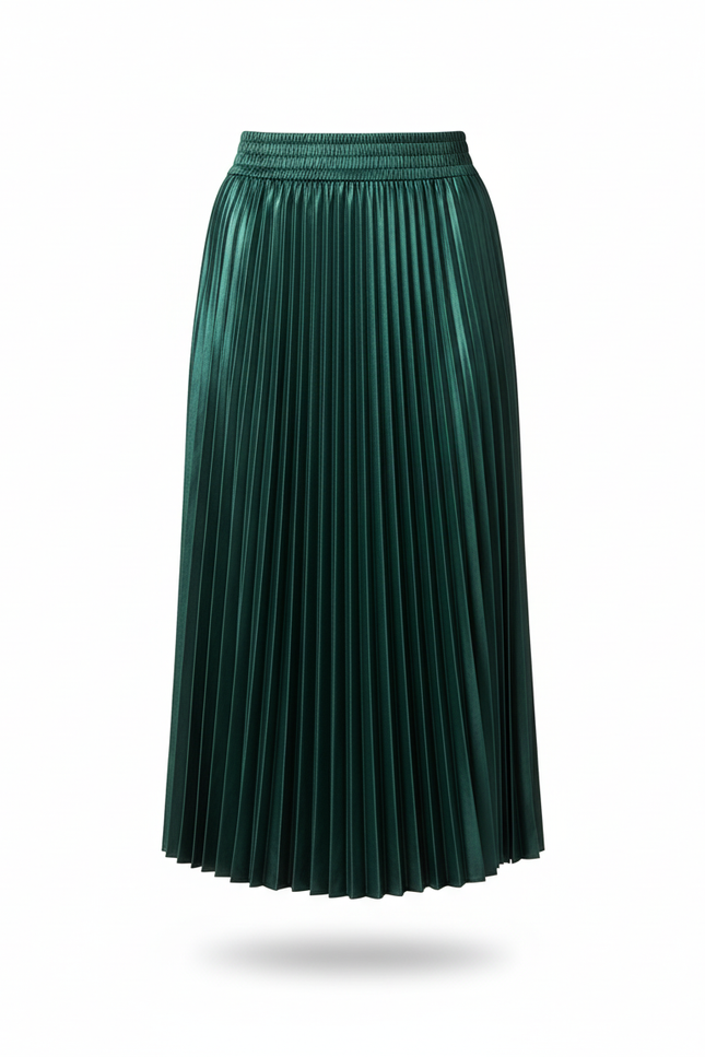 Jupe Longue Satinée Plissée Élégante Mode