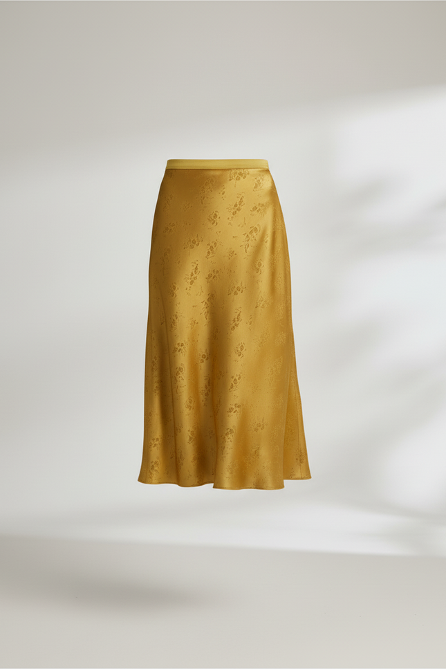 Jupe Longue Satin Jacquard Dorée Élégante