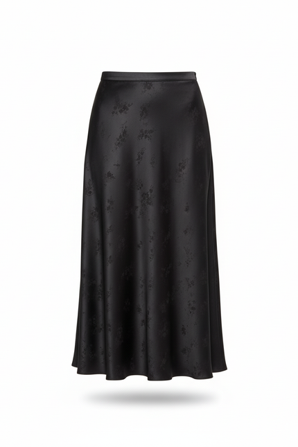 Jupe Longue Satin Jacquard Noire Élégante