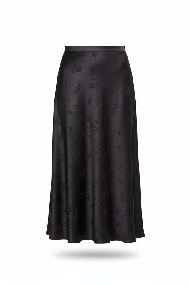 Jupe Longue Satin Jacquard Noire Élégante