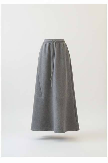 Jupe Longue Grise Molletonnée Décontractée