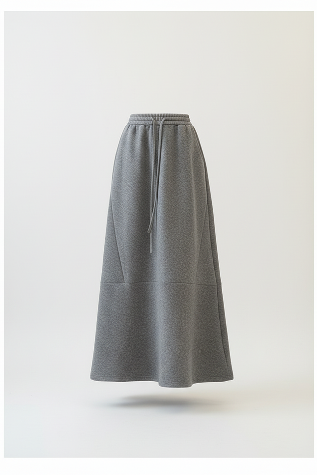 Jupe Longue Grise Molletonnée Décontractée