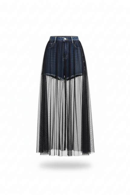 Jupe Longue Jeans Noir Femme