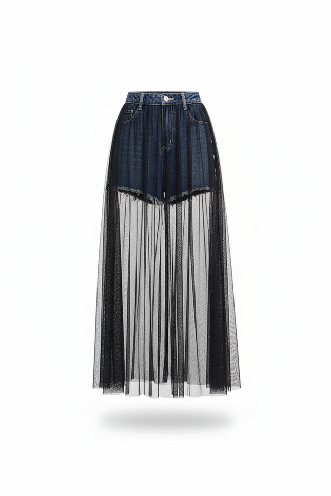 Jupe Longue Jeans Noir Femme