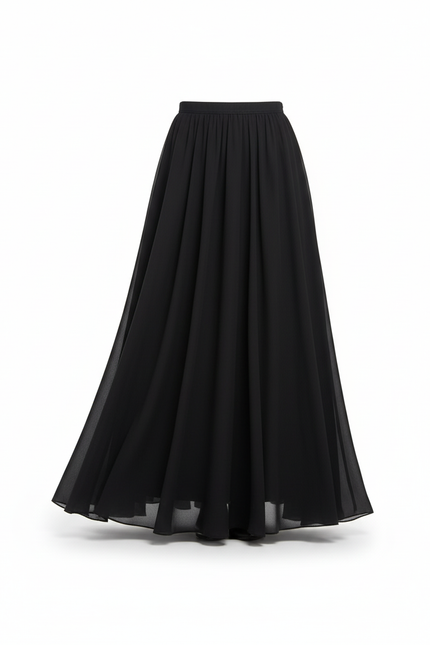 Jupe Longue Noire Fluide Élégante Femme