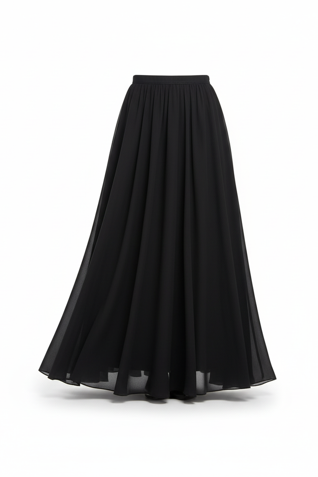 Jupe Longue Noire Fluide Élégante Femme