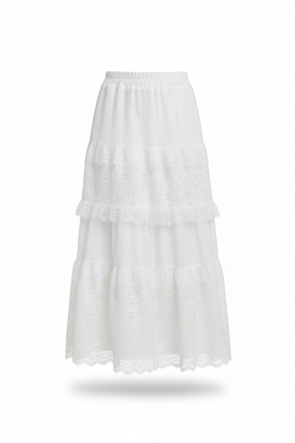Jupe Longue Blanche Dentelle Bohème Élégante