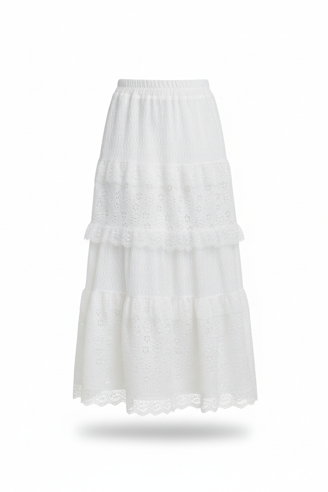 Jupe Longue Blanche Dentelle Bohème Élégante
