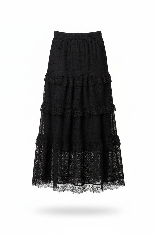 Jupe Longue Noire Dentelle Élégante Soirée Femme