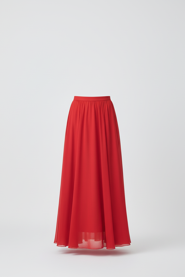 Jupe Longue Rouge Chiffon Fluide