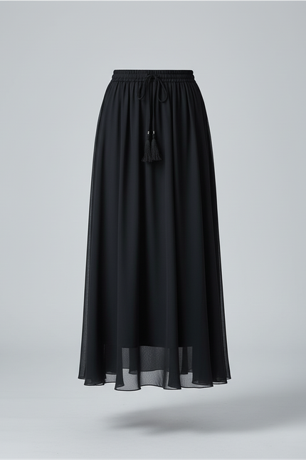 Jupe Longue Noire Mousseline Fluide