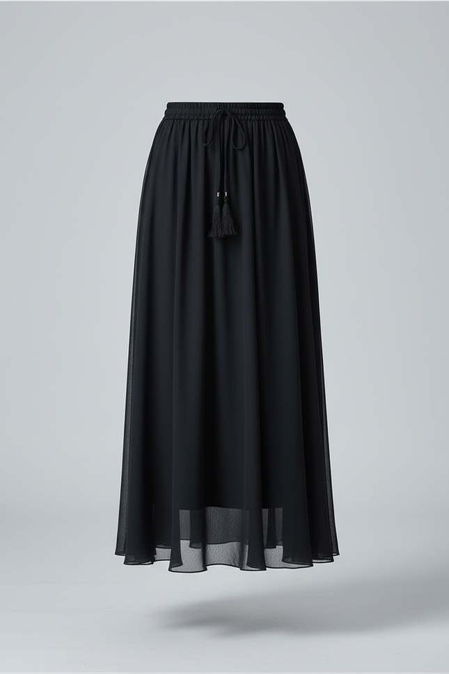 Jupe Longue Noire Mousseline Fluide