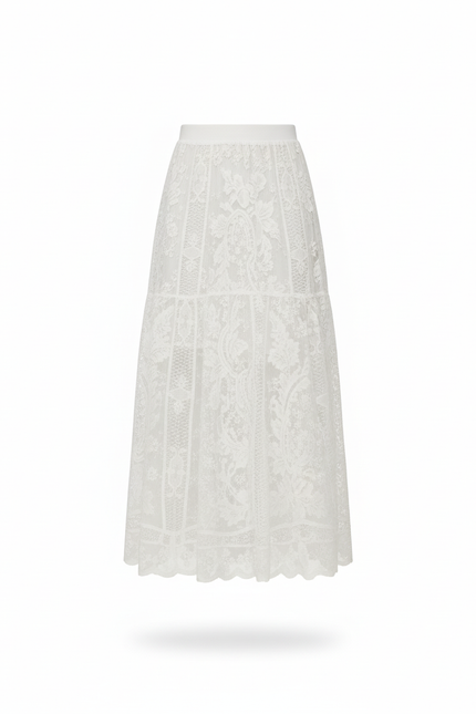 Jupe Longue Blanche Dentelle Élégante Mariage Femme