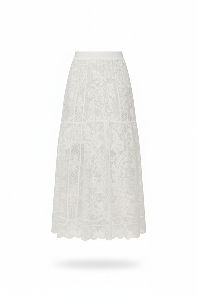 Jupe Longue Blanche Dentelle Élégante Mariage Femme