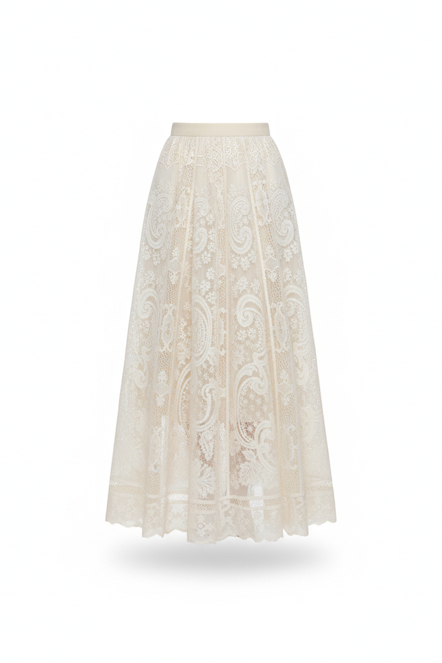 Jupe Longue Dentelle Écru Élégante