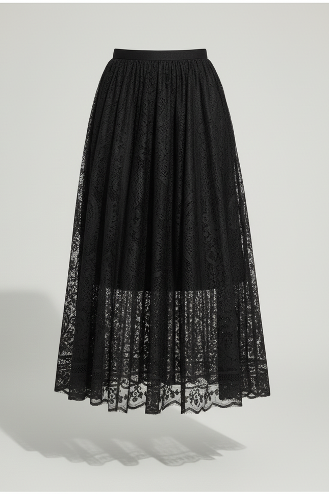 Jupe Longue Dentelle Noire Élégante