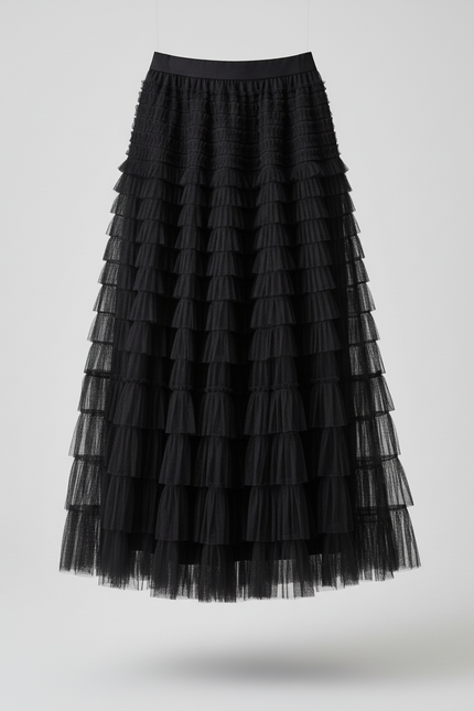 Jupe Longue Bleue À Volants Bohème