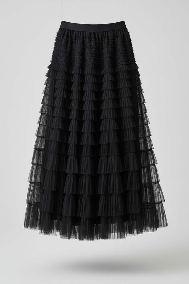 Jupe Longue Bleue À Volants Bohème