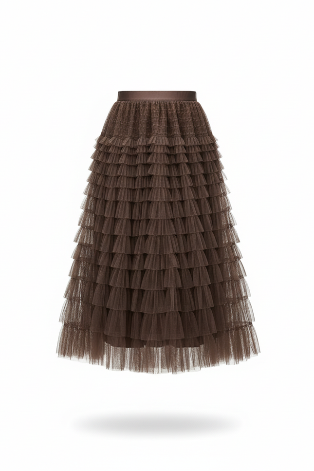 Jupe Longue Marron À Volants Superposés Bohème