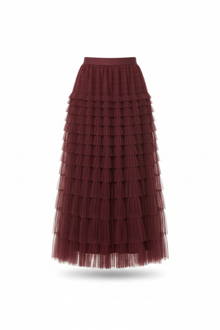 Jupe Longue Bordeaux Volants Bohème