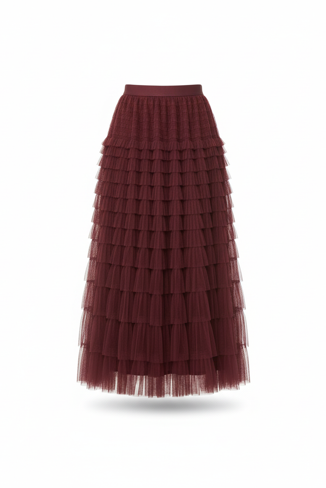 Jupe Longue Bordeaux Volants Bohème