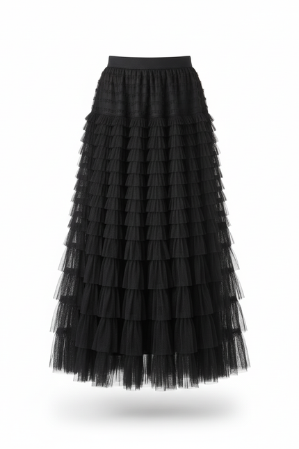 Jupe Longue Rose Poudré À Volants Fluide