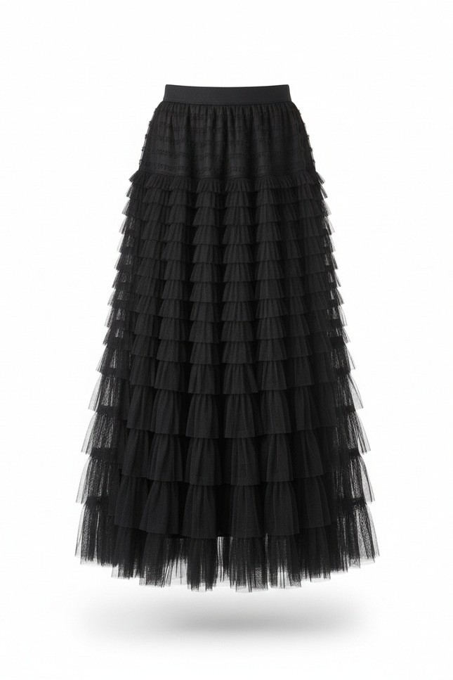 Jupe Longue Rose Poudré À Volants Fluide