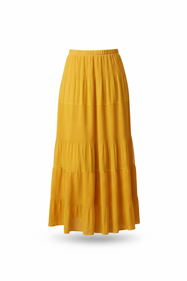 Jupe Longue Jaune Étagée Fluide