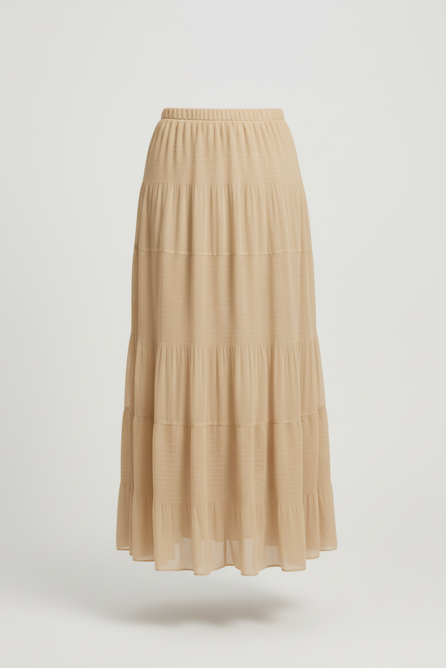 Jupe Longue Beige Plissée Fluide Femme