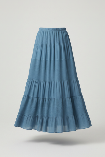 Jupe Longue Bleue Fluide À Volants