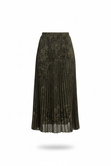 Jupe Longue Plissée Verte Imprimée Fluide