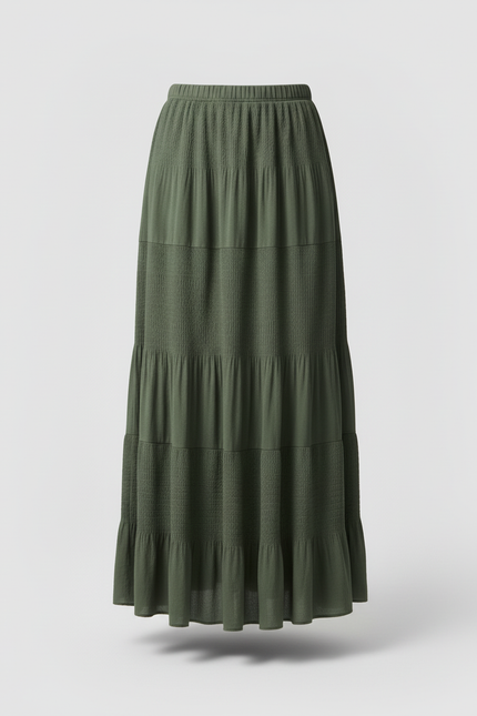 Jupe Longue Vert Kaki Plissée Fluide