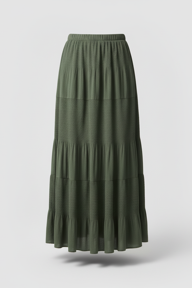 Jupe Longue Vert Kaki Plissée Fluide