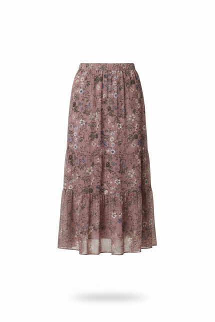 Jupe Longue Chiffon Fleurie Plissée