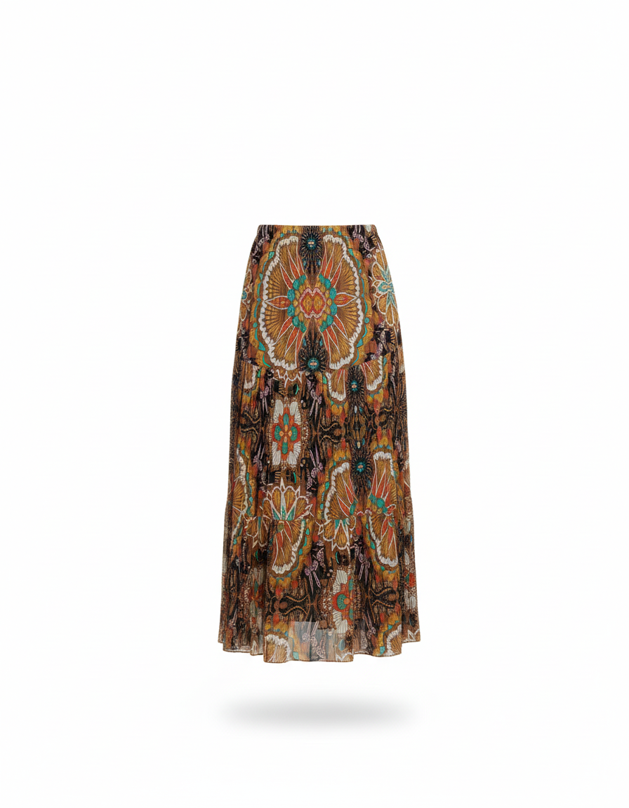 Jupe Longue Imprimée Plissée Bohème